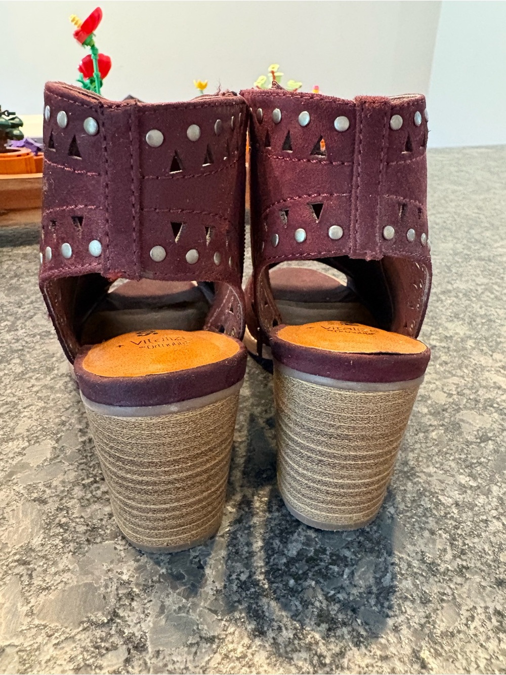 Sonoma Burgundy Open-Toe Studded Block Heel Mules - Picture 4 of 6